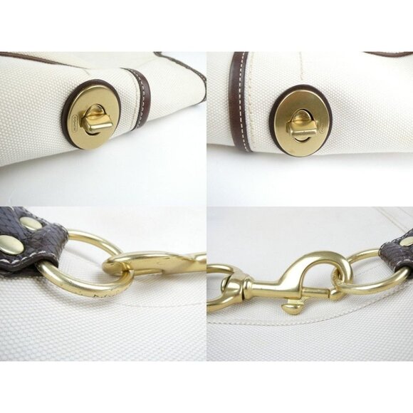 Coach Cream Chalk Brown Canvas Shoulder Bag Tote 10779 - Picture 10 of 16